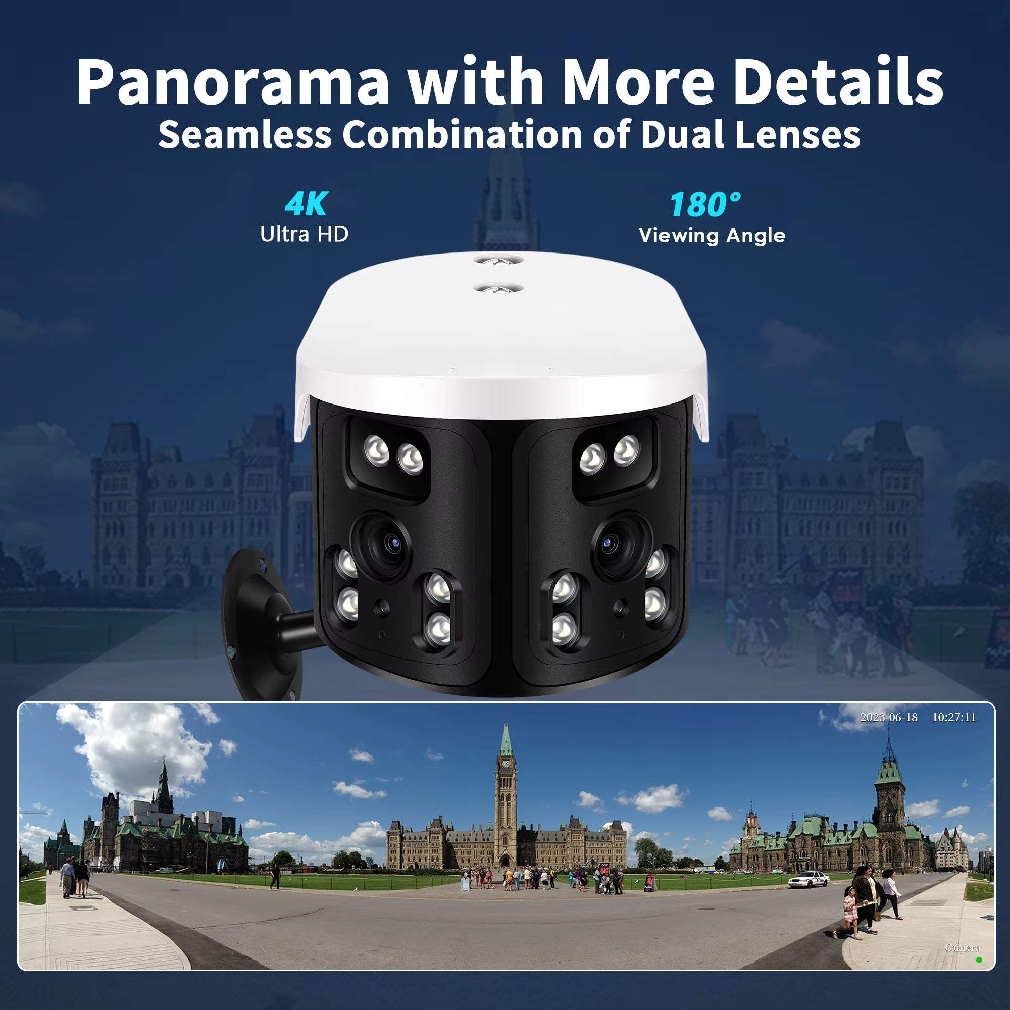 4K 8MP Wifi Camera 180° Wide Angel Outdoor Wifi Surveillance Cameras 4MP IR Color Night Vision CCTV Security Smart Camera